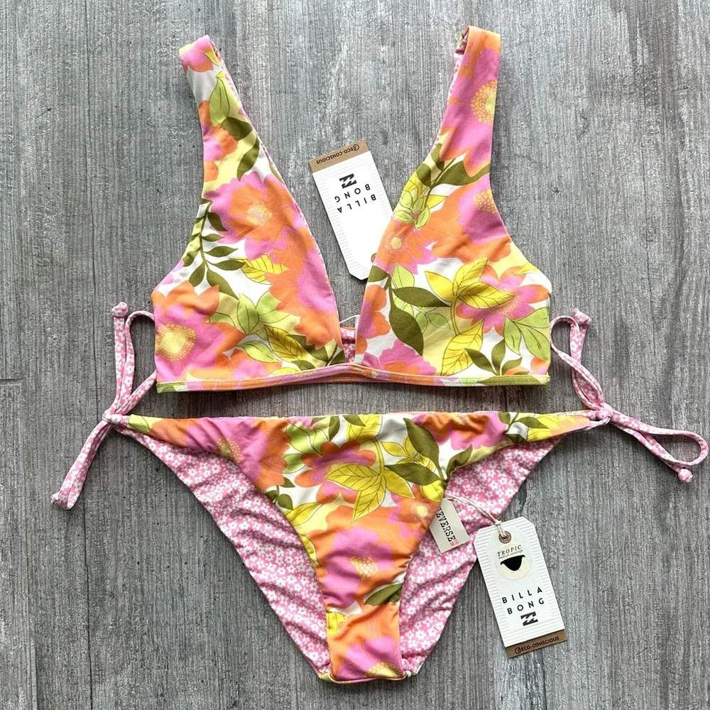 🔥🔥BILLABONG - REVERSIBLE SUMMER FOLK AVA TANK TIE SIDE MED BIKINI SET🔥🔥 - Picture 4 of 12
